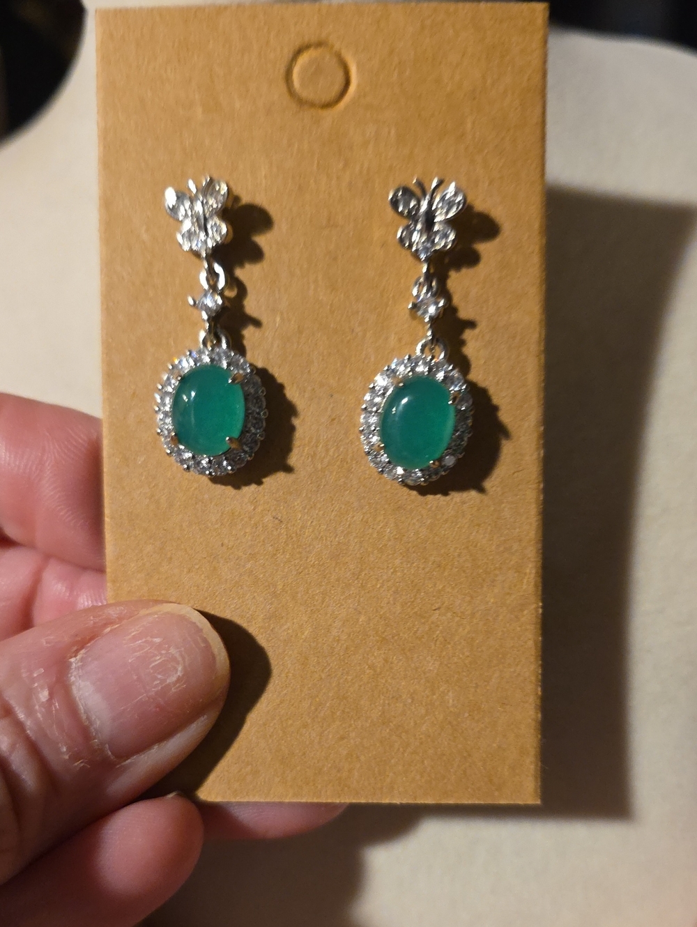 Silver Green Jade Dangle Earrings